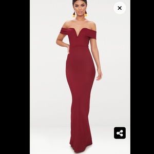PrettyLittleThing Burgundy Plunge maxi dress